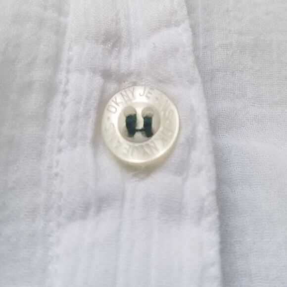 DKNY Jeans White Tunic Top Sz M Light Cotton Half Button Pockets - Picture 11 of 13